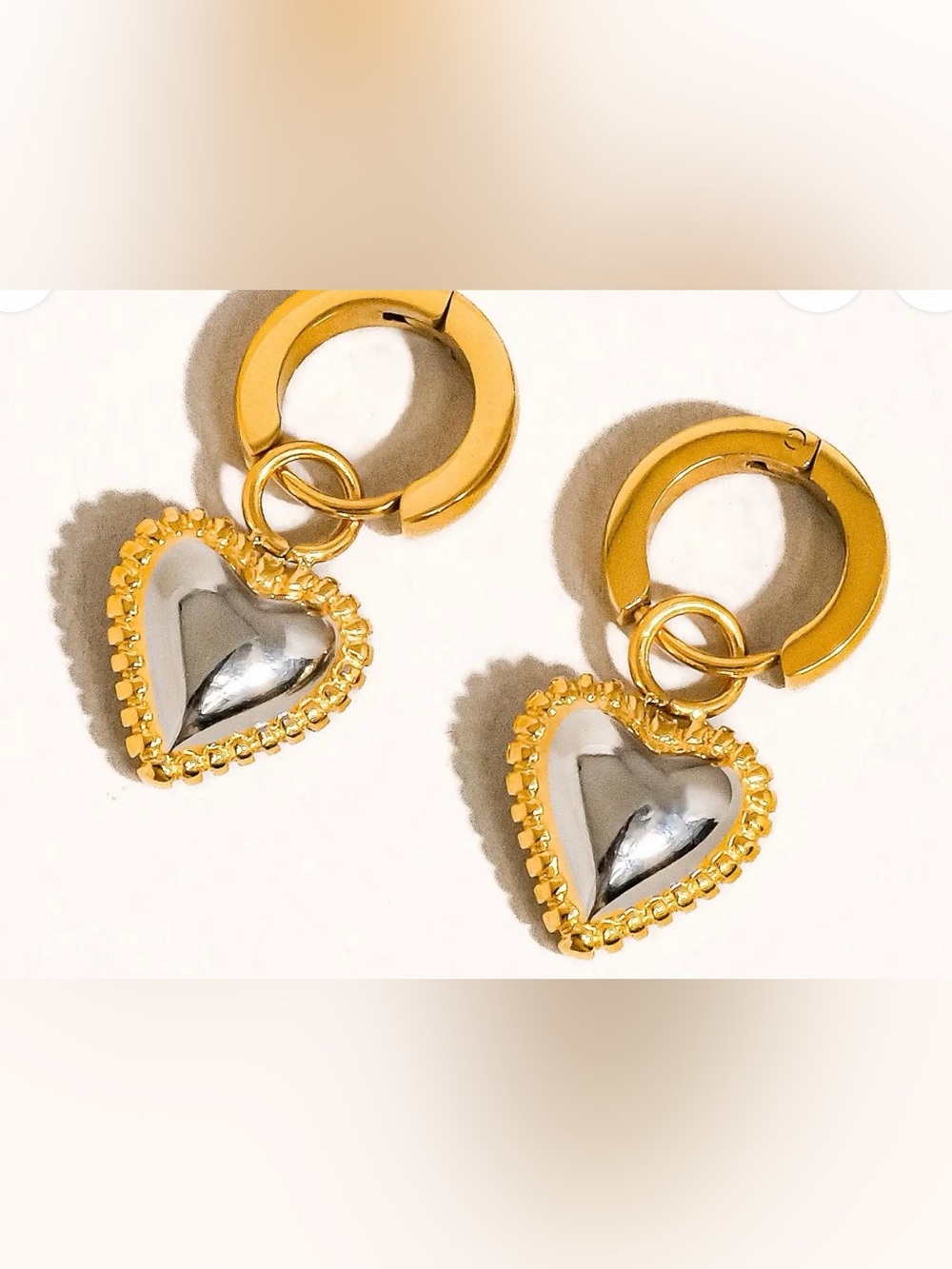 Flânerie Annette Two-Tone Heart Huggie Drop Earrings
